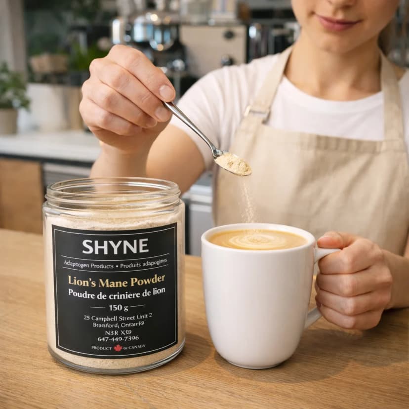 Barista adding Shyne powder to latte