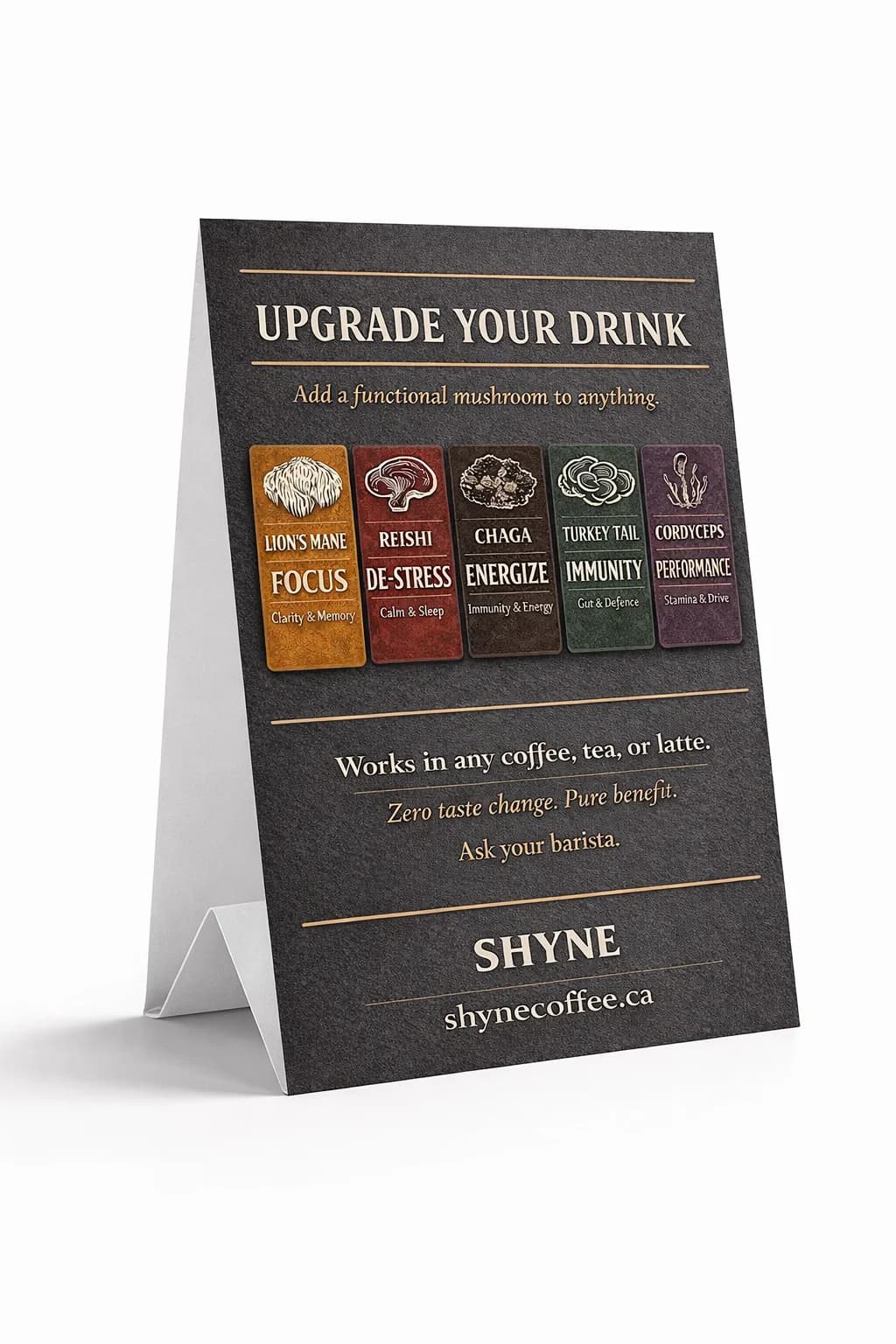 Shyne counter sign — customer-facing front