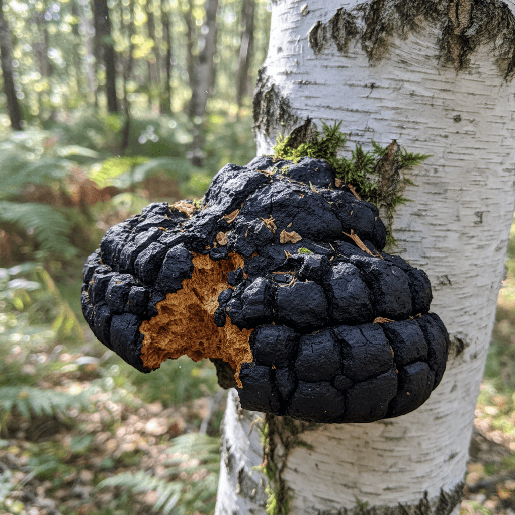 Chaga Mushroom on Birch Tree - Natural energy and antioxidants