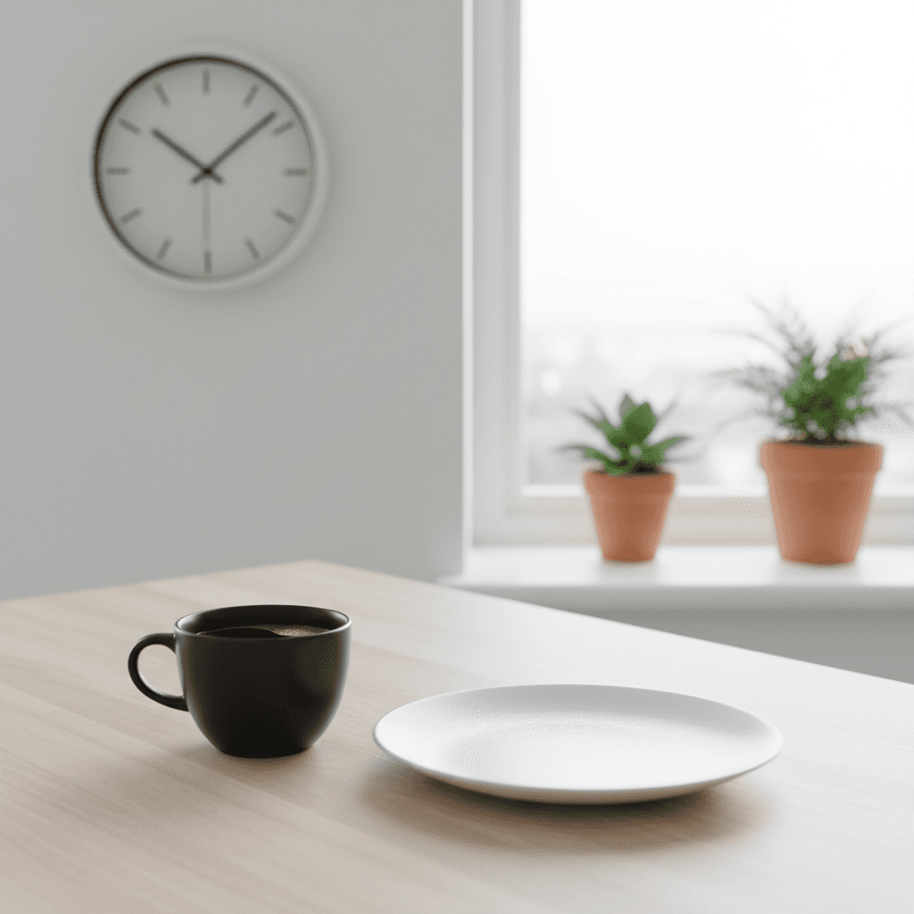 Mushroom Coffee and Intermittent Fasting - Minimalist morning scene