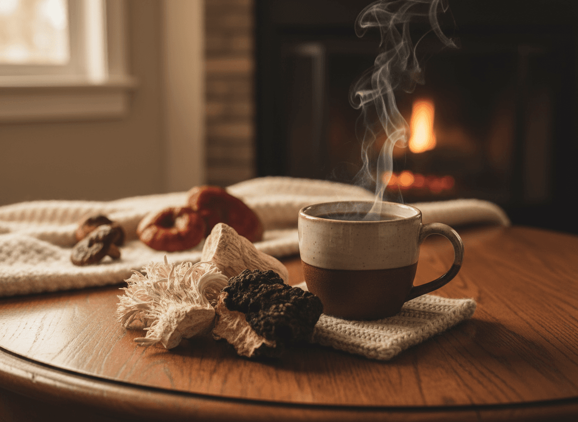 Mushroom Coffee for Weight Loss - Healthy lifestyle flat lay