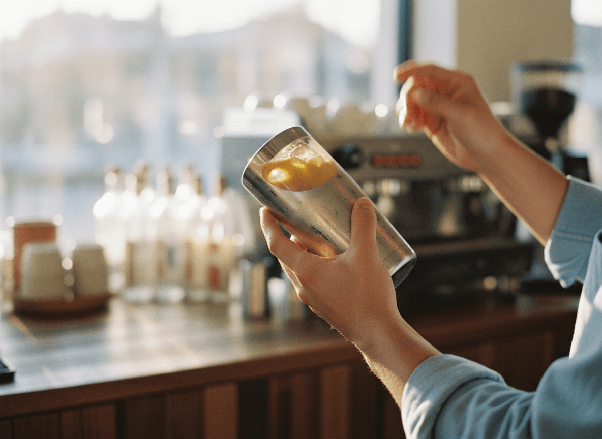 Shaking an iced drink