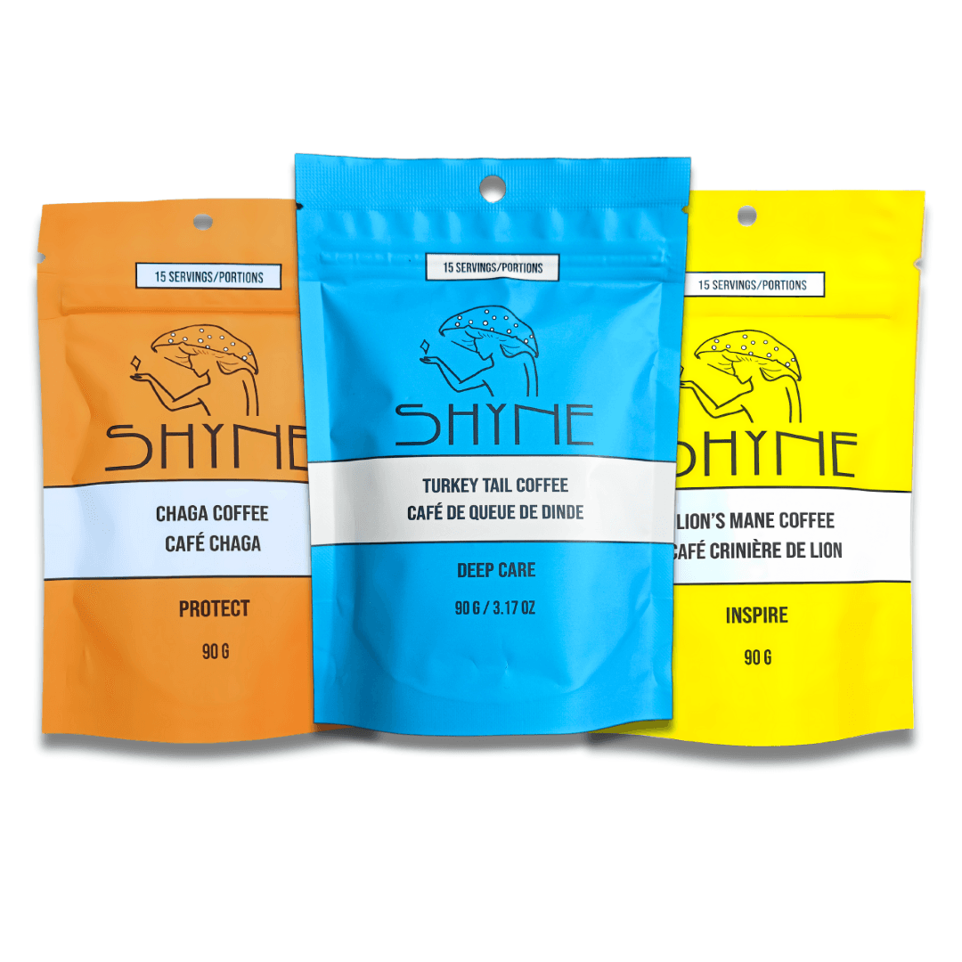 Shyne Starter Pack - Lion's Mane, Chaga, and Turkey Tail mushroom coffees