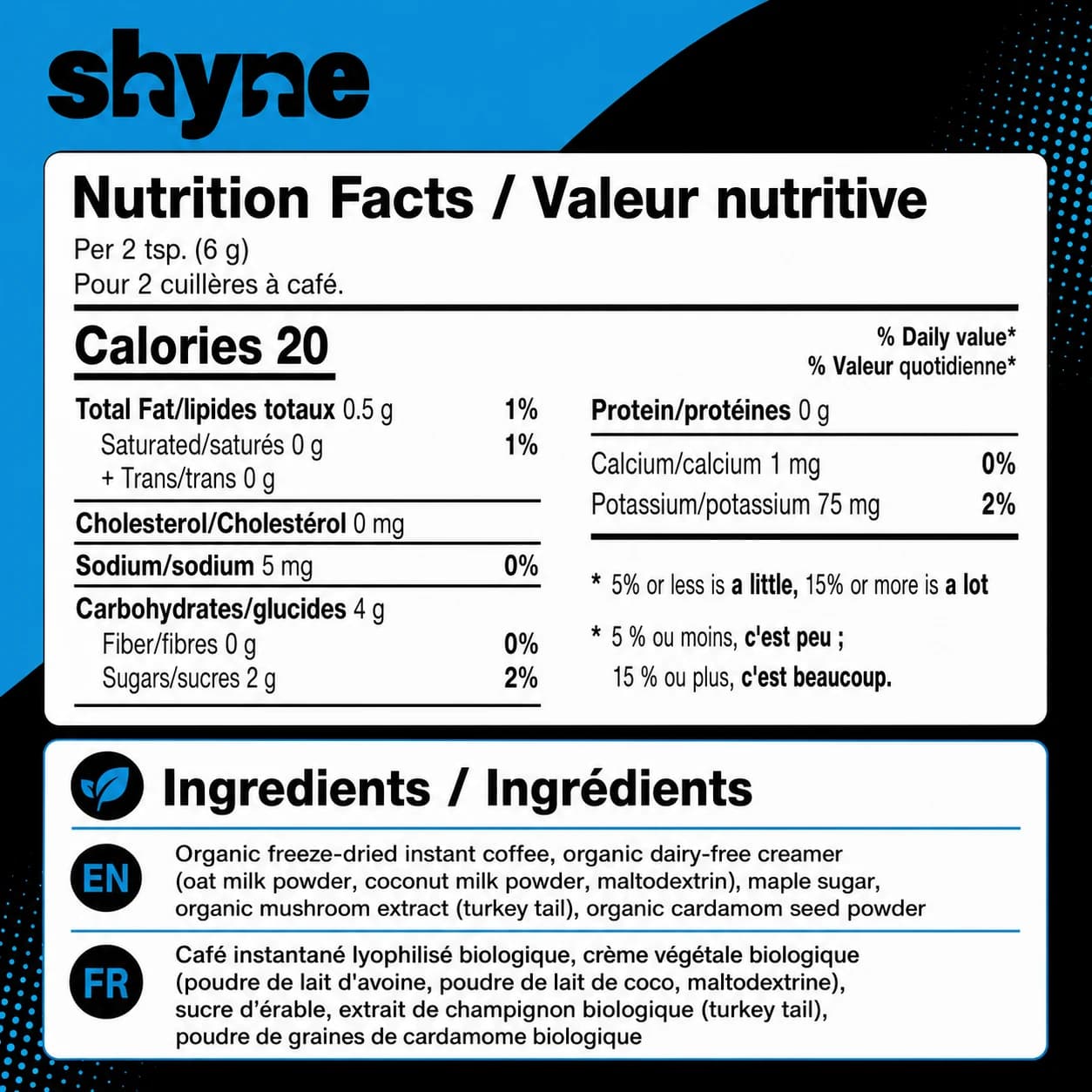 Turkey Tail Coffee — ingredient list and nutrition facts panel