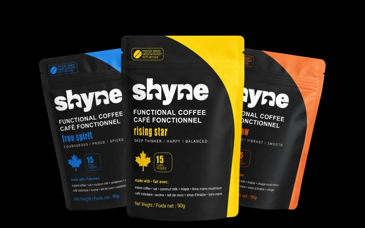 Shyne functional coffee trio — Lion's Mane, Chaga, and Turkey Tail packs