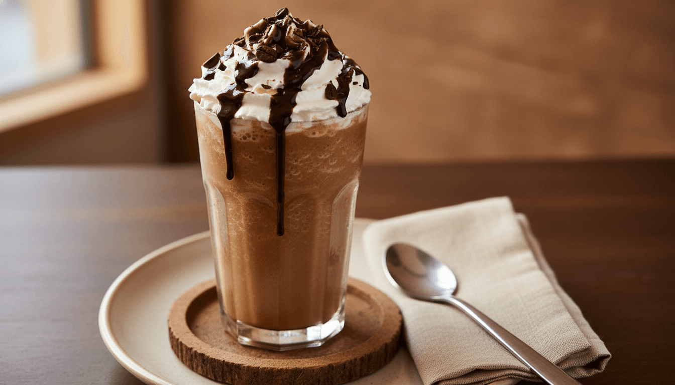 Thick coffee frappĂŠ with whipped cream