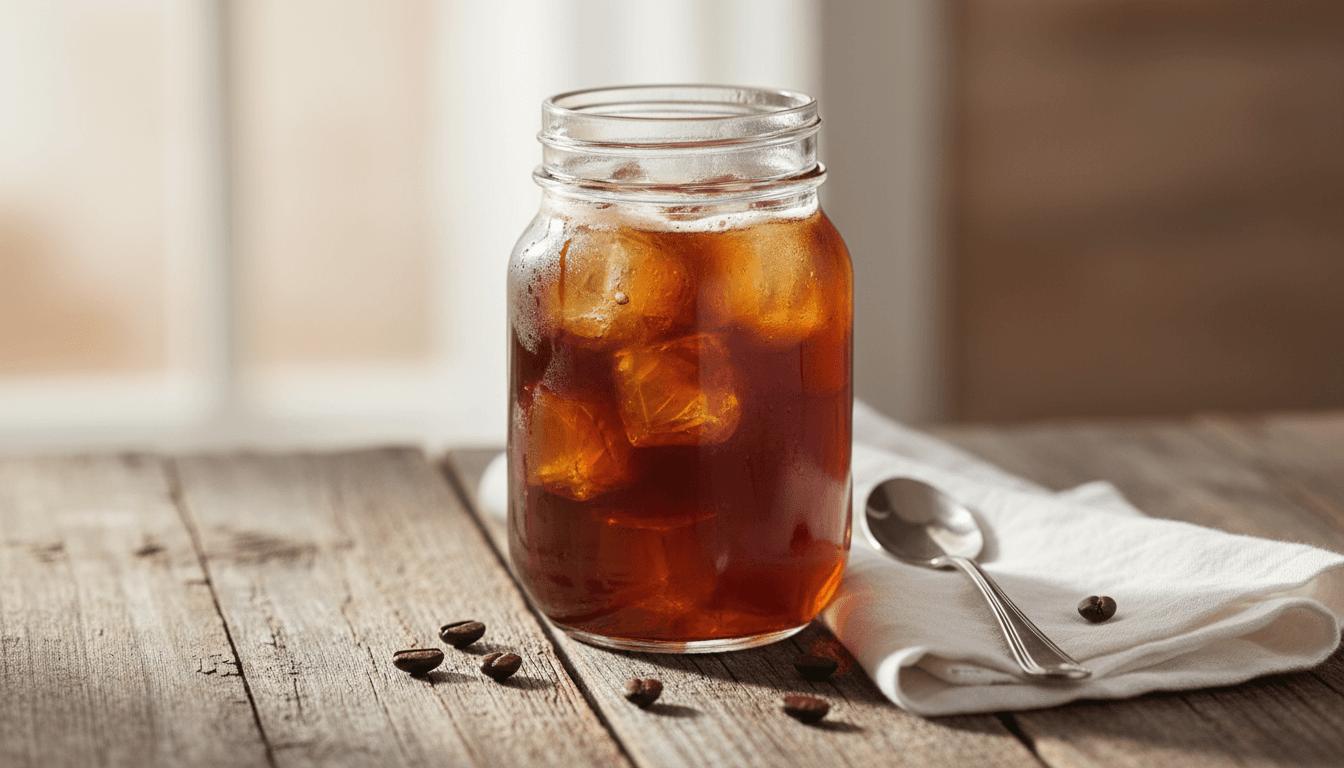 Mason jar of cold brew coffee