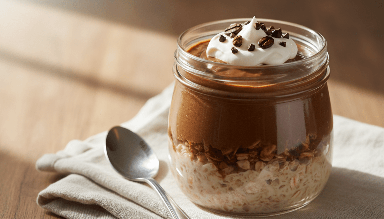 Coffee overnight oats with toppings