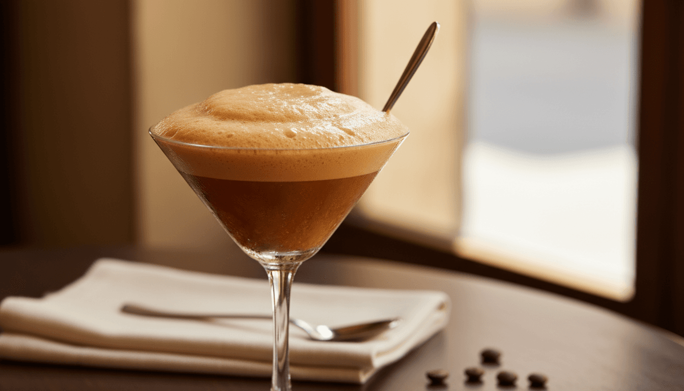 Frothy shakerato in martini glass