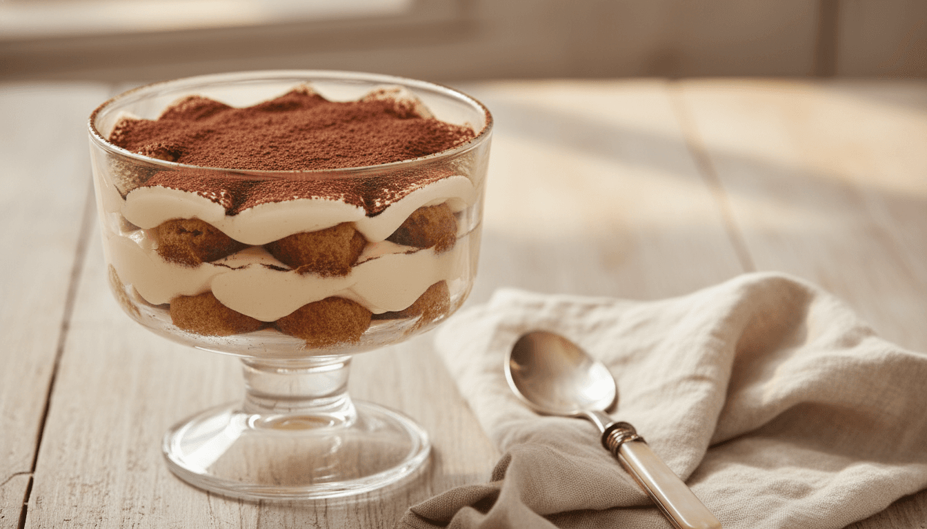 Classic tiramisu with cocoa dusting