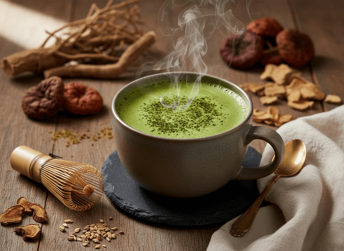 Energizing Matcha Mushroom Latte (Double Adaptogen Power)
