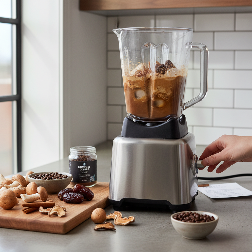Blender preparation for mushroom coffee smoothies