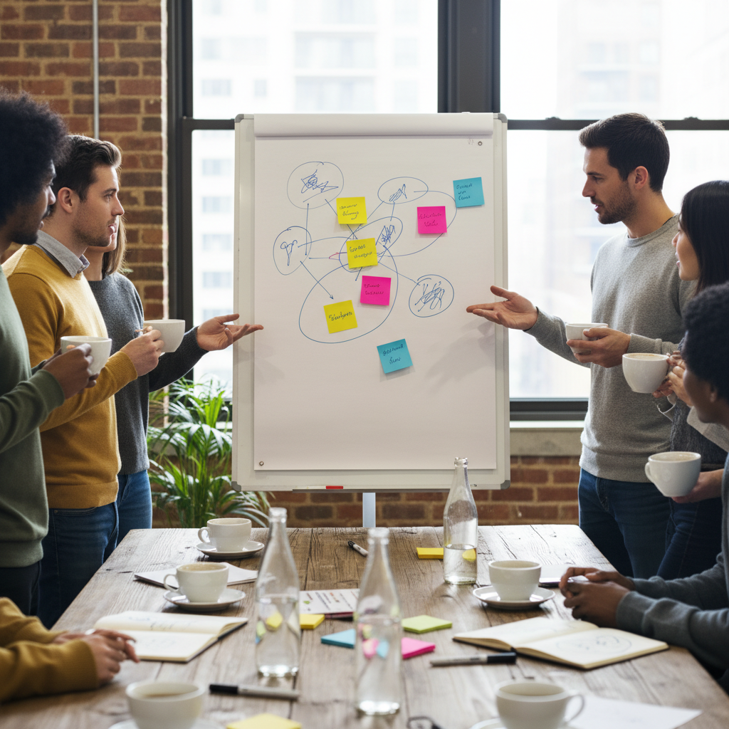 Team brainstorming session enhanced by mushroom coffee