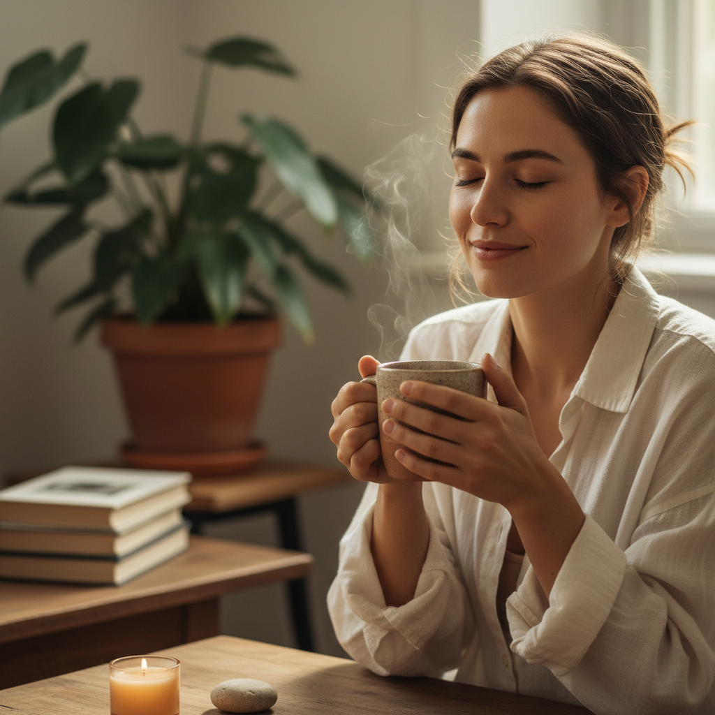 Mindful moment with morning mushroom coffee ritual