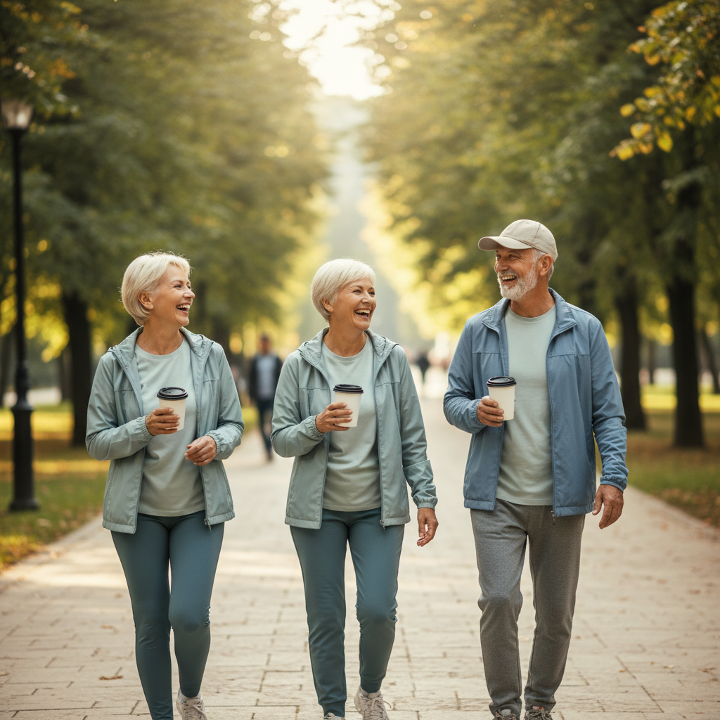 Active seniors staying healthy with mushroom coffee