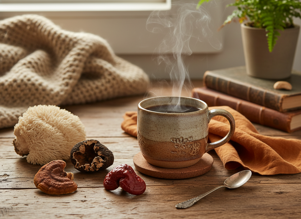 Endurance athlete training with mushroom coffee support