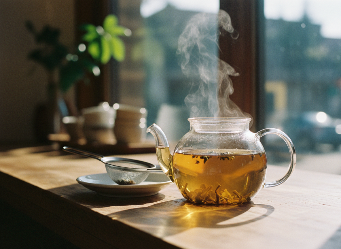 Tea steeping in a glass teapot